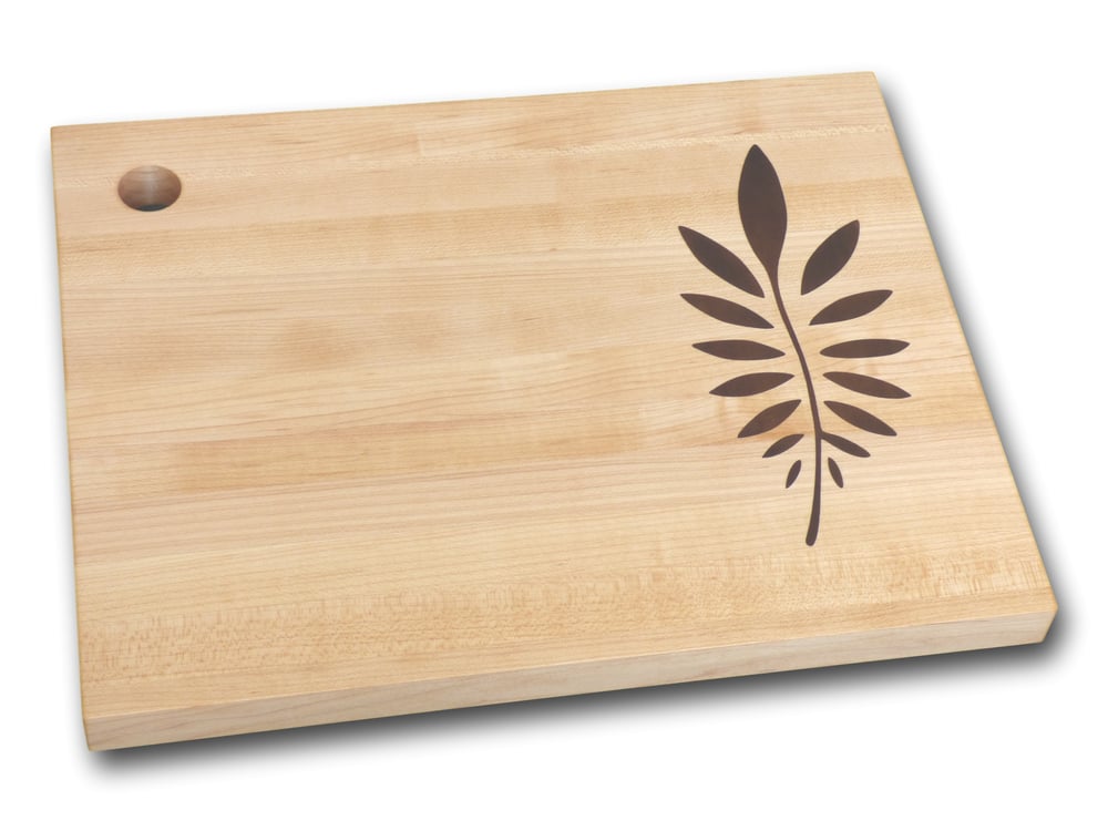 Image of Cutting Board with Leaf Wood Inlay Design