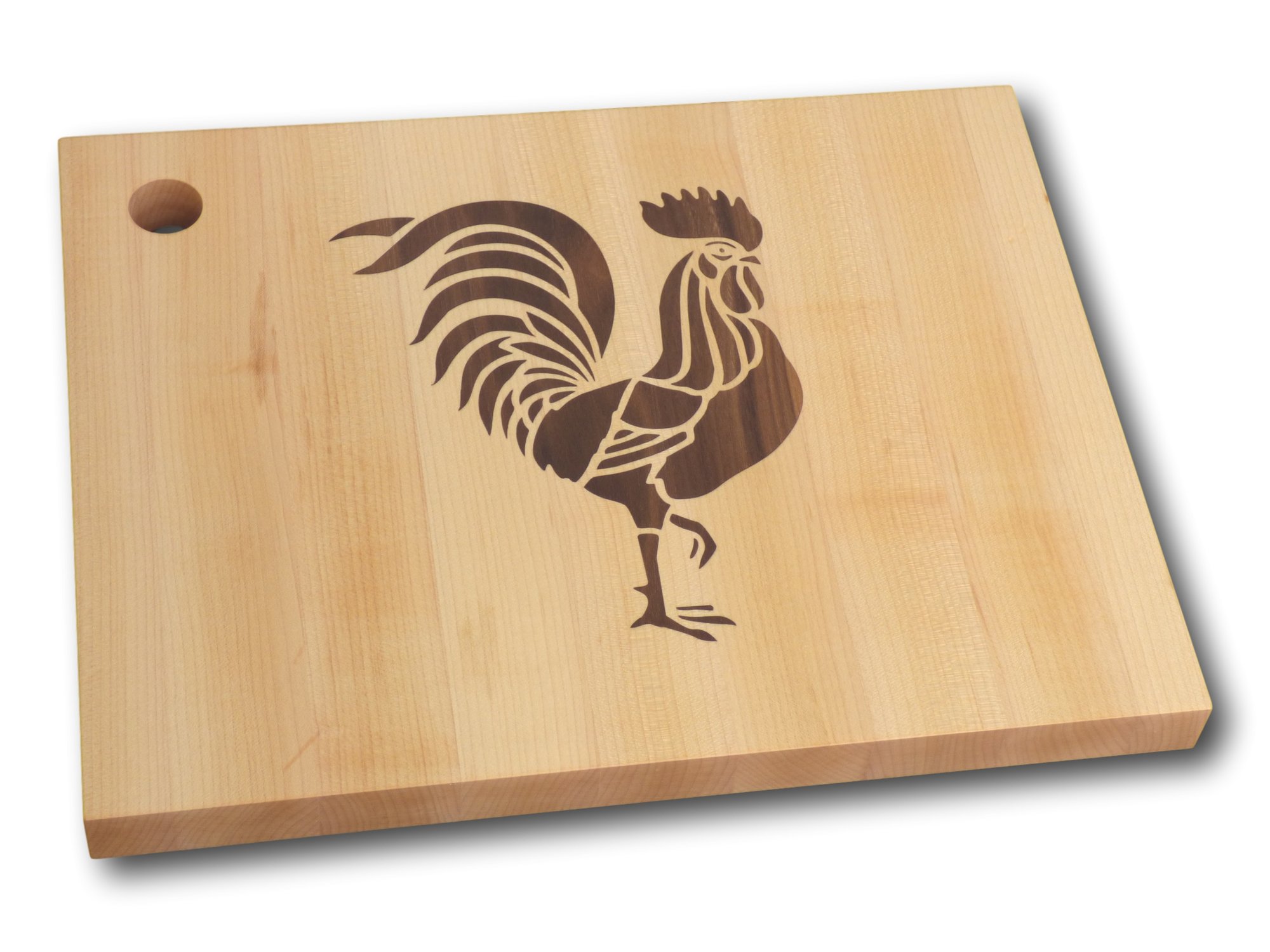 Cutting Board with Intricate Rooster Inlay Design