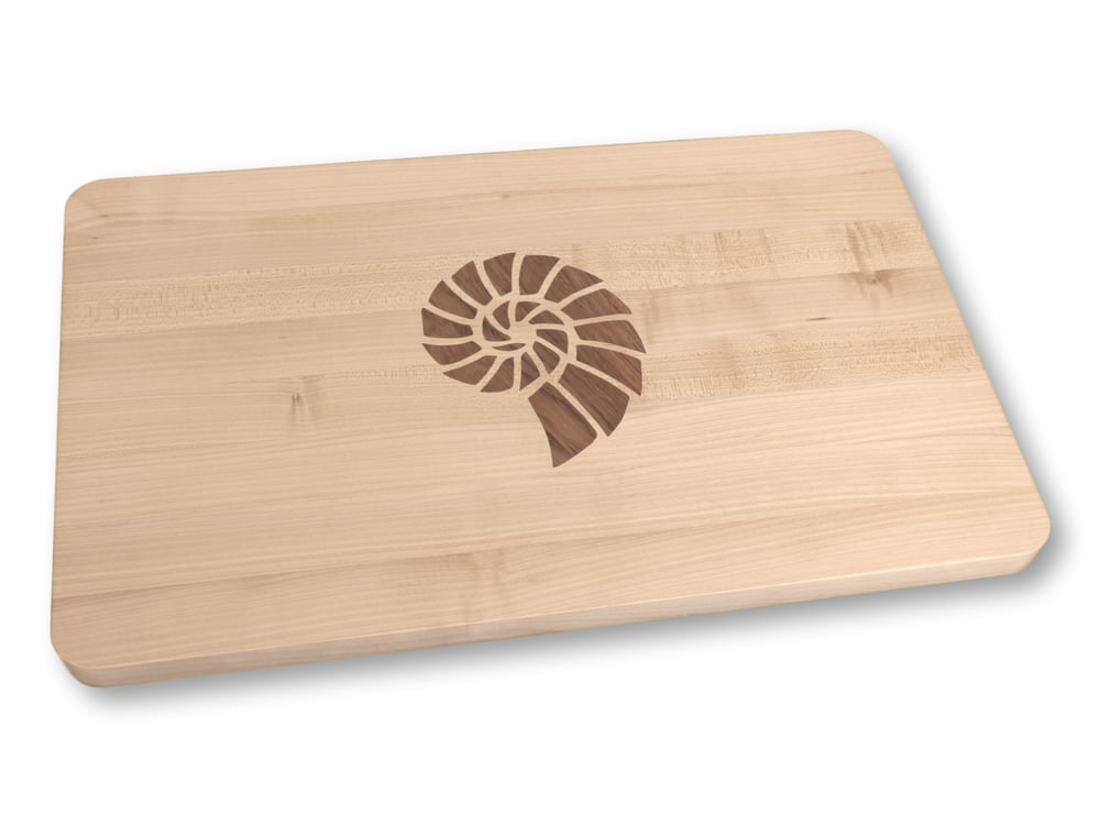 Image of Large Maple Cutting Board with Mahogany Seashell Inlay