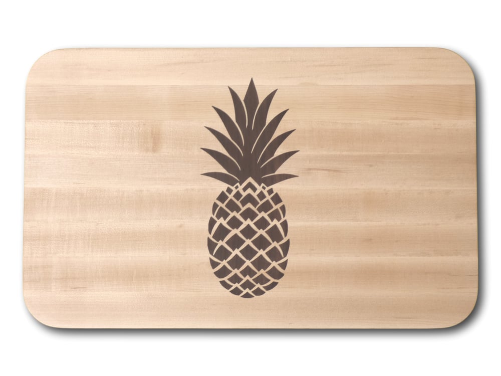 Image of Large Cutting Board with Tropical Pineapple Inlay Design