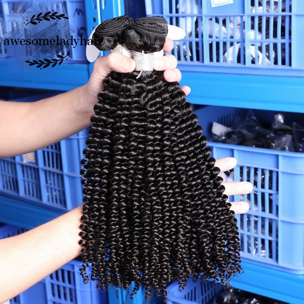 Image of 3 Kinky Curly Jerry Curl Hair Bundles 100% Human Hair Weaving Nature Color