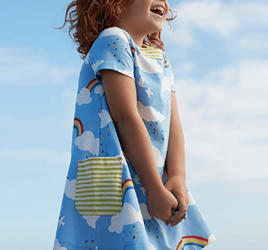 Image of white clouds rainbow girl dress