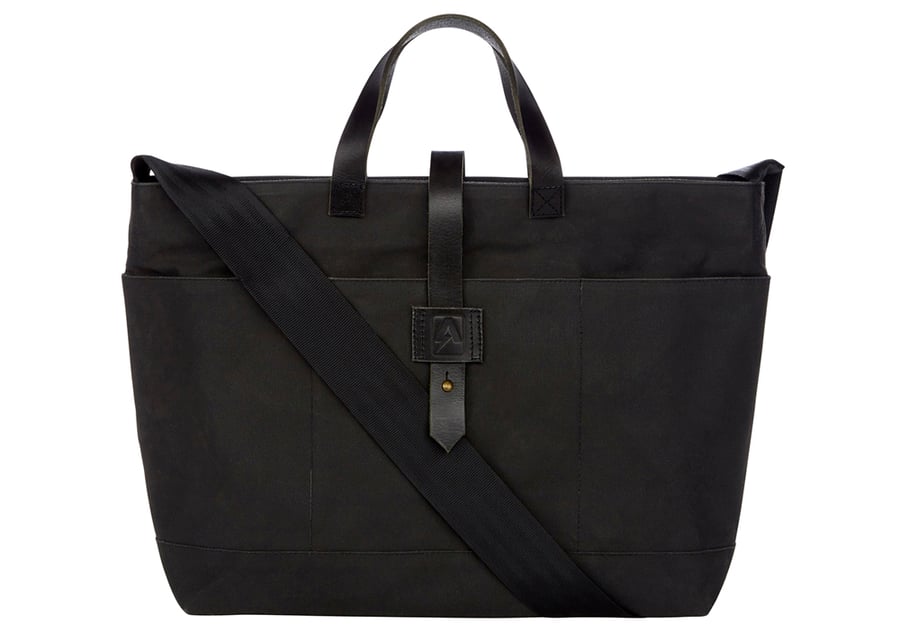 Image of AUSTRALIAN CANVAS CARRYALL - BLACK WITH BLACK LEATHER