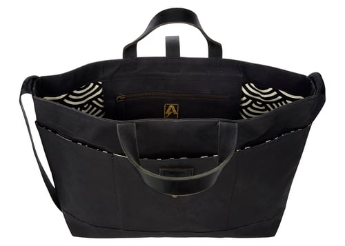 Image of AUSTRALIAN CANVAS CARRYALL - BLACK WITH BLACK LEATHER