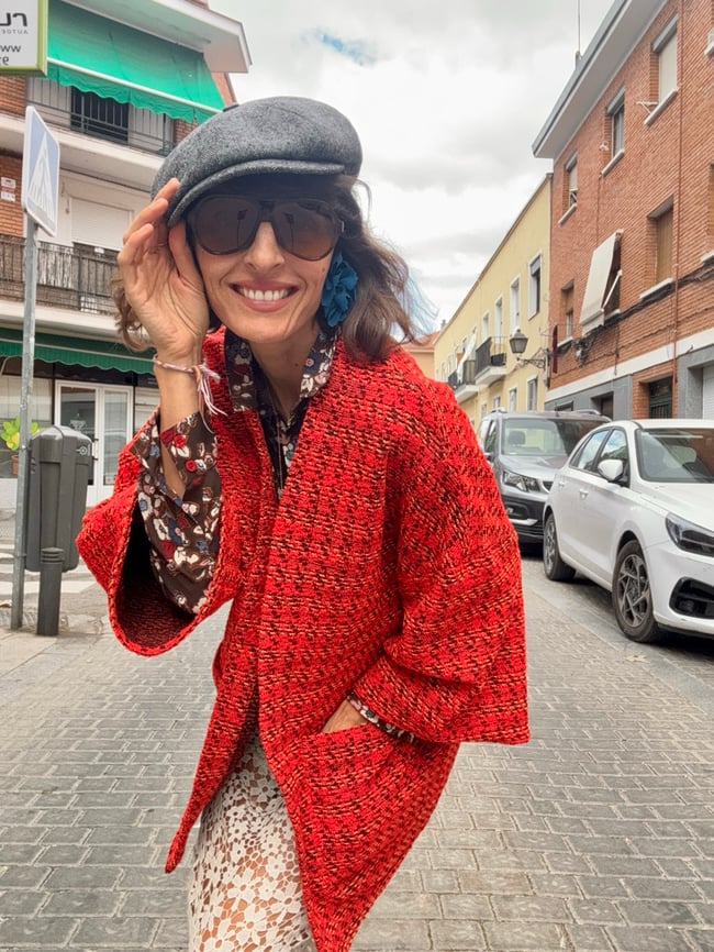 RED TWEED KIMONO JACKET