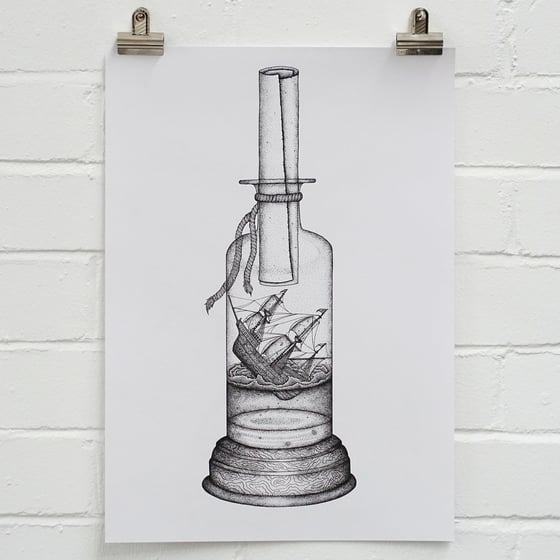 Image of Ship in a Bottle Original Drawing