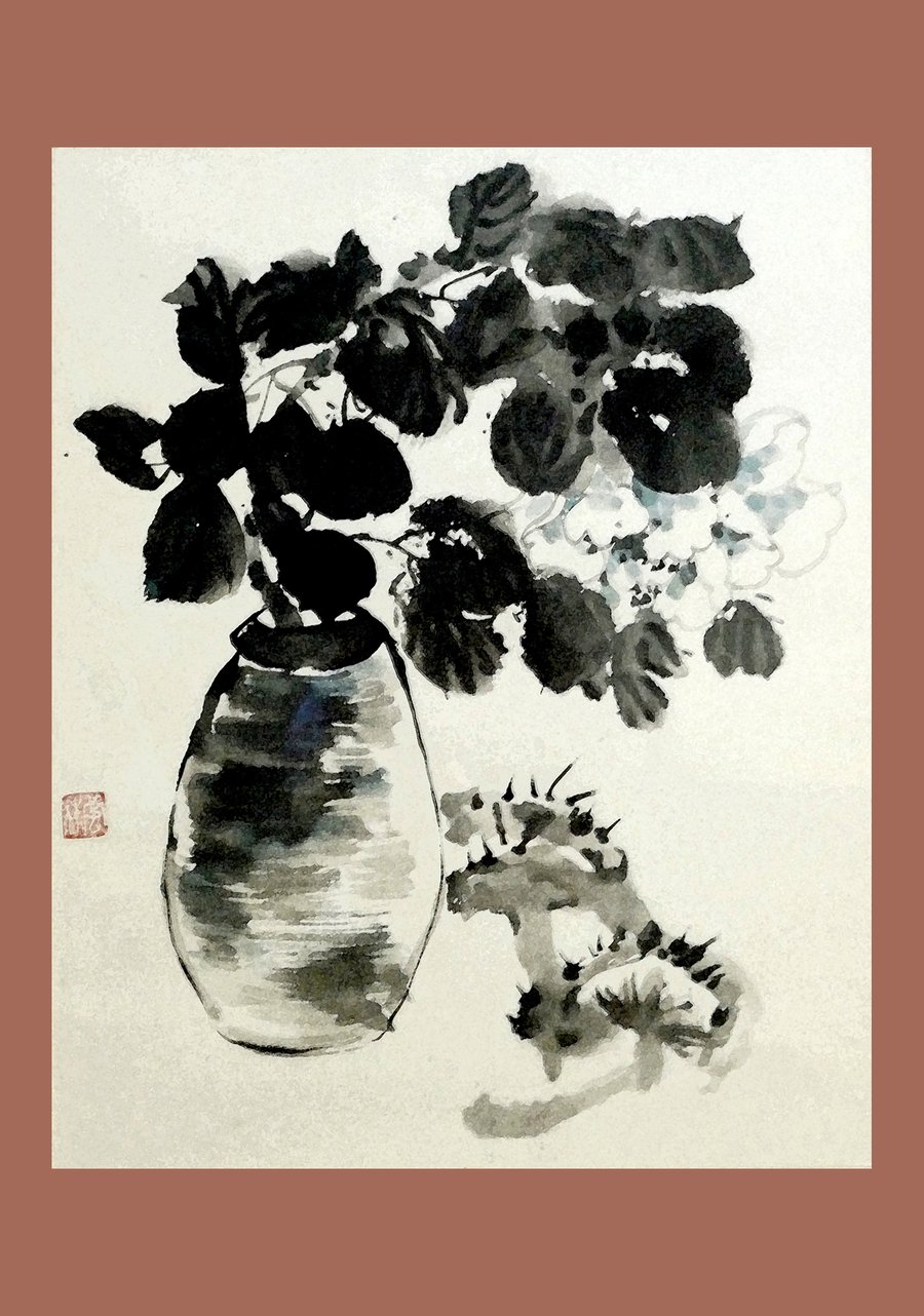 Image of framed print of Chinese Painting on canvas - Untitled