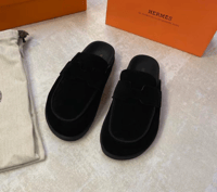 Image 1 of H Suede Slides - Black 