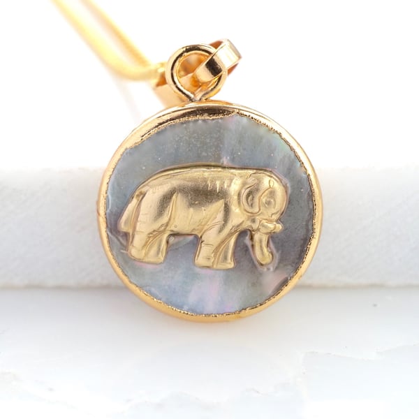 Image of Mother of pearl and elephant disc necklace 