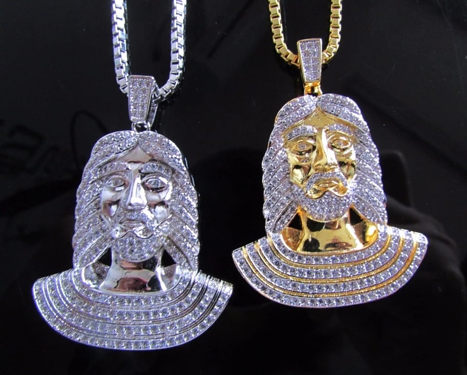 Image of Iced Out Silver Jesus Pendant And Chain