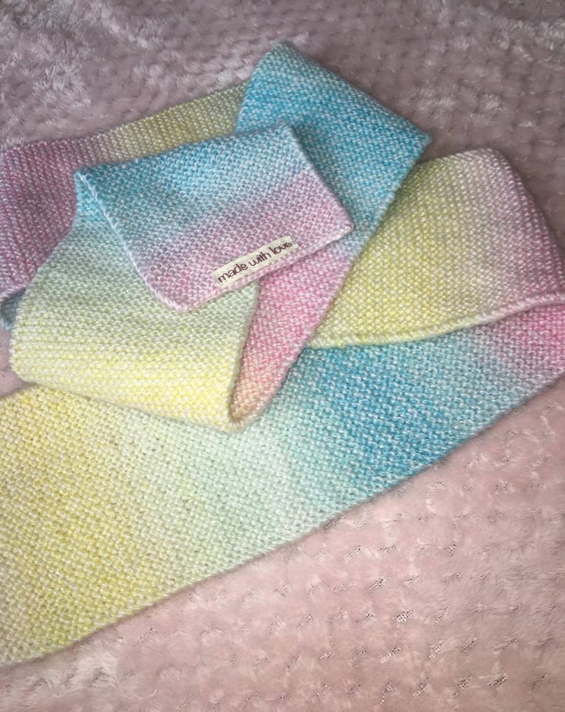 Image of Pastel Rainbow Knitted Scarf