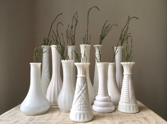 Image of Vintage Milk Glass Vase Collection, One Dozen