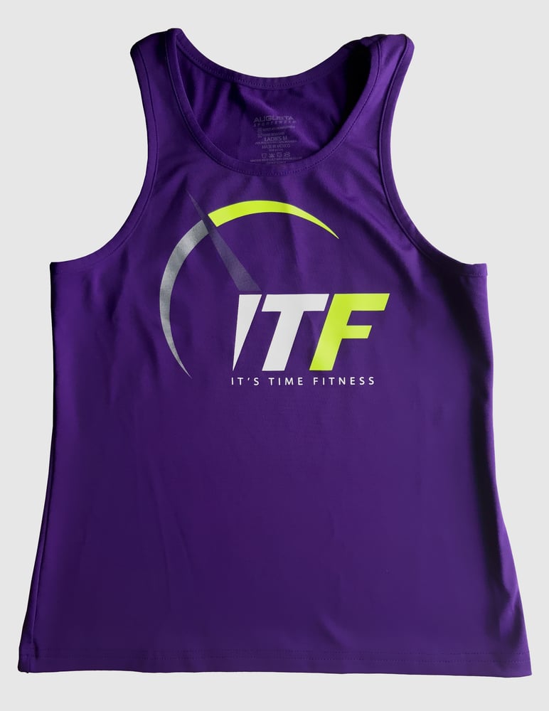 Image of Purlple ITF Safety Yellow Logo Racerback Tank