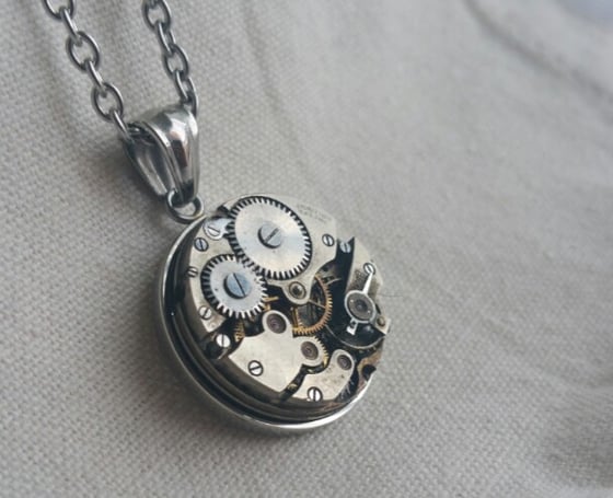 Image of Steampunk Clockwork industrial medallion necklace