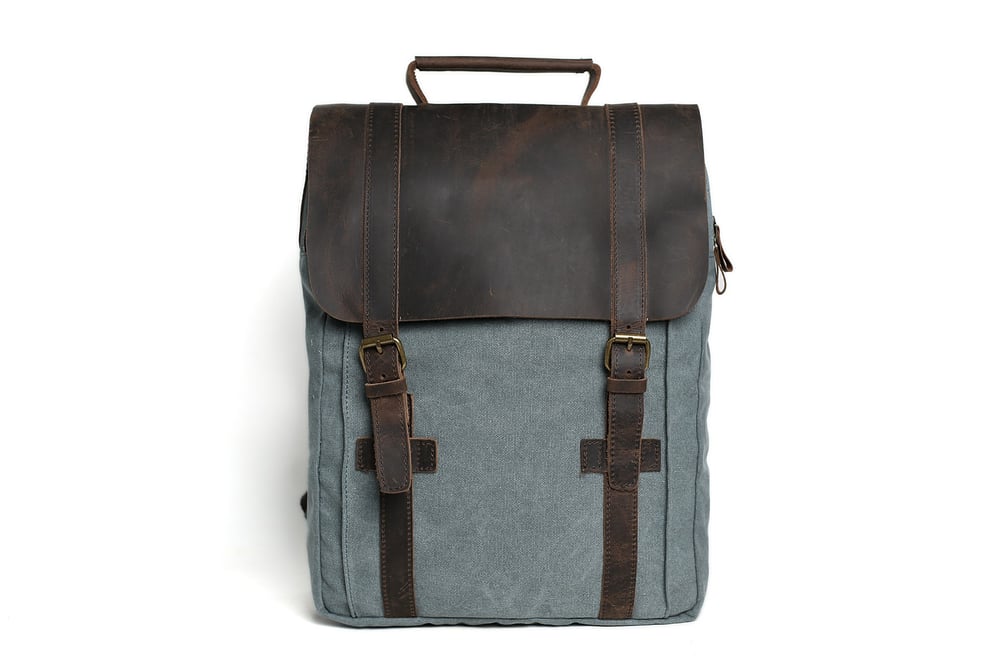 Image of Leather-Canvas Backpack / Laptop Bag / School Bag / Travel Bag / Backpack 1820