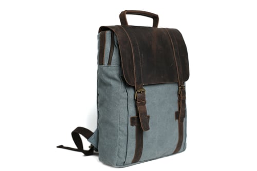 Image of Leather-Canvas Backpack / Laptop Bag / School Bag / Travel Bag / Backpack 1820