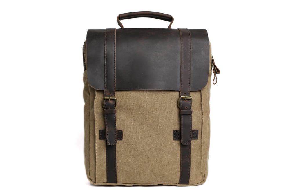 Image of Leather-Canvas Backpack, Laptop Bag, School Bag, Travel Bag, Canvas Backpack 1820