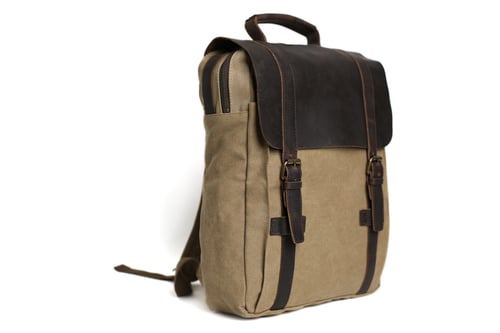 Image of Leather-Canvas Backpack, Laptop Bag, School Bag, Travel Bag, Canvas Backpack 1820