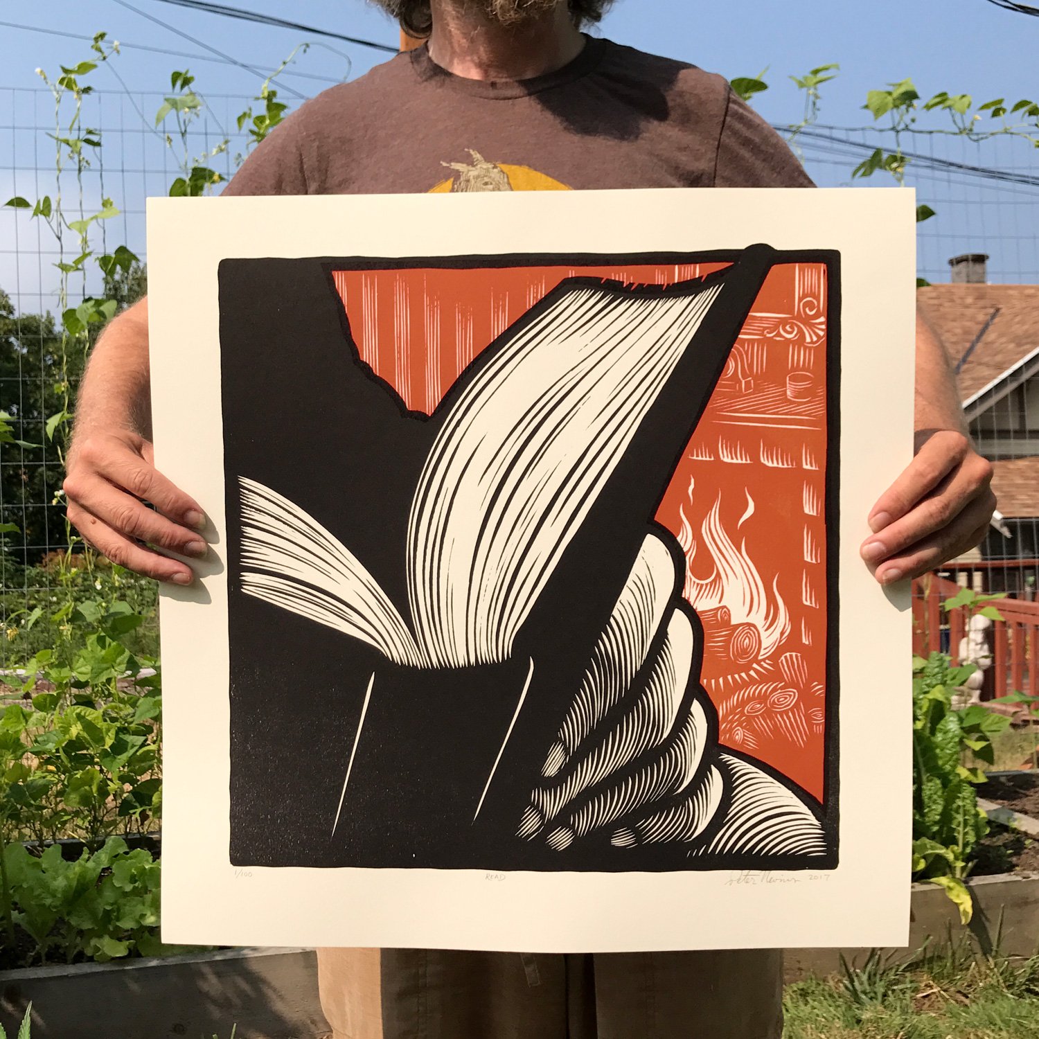 READ - large woodcut | Peter Nevins