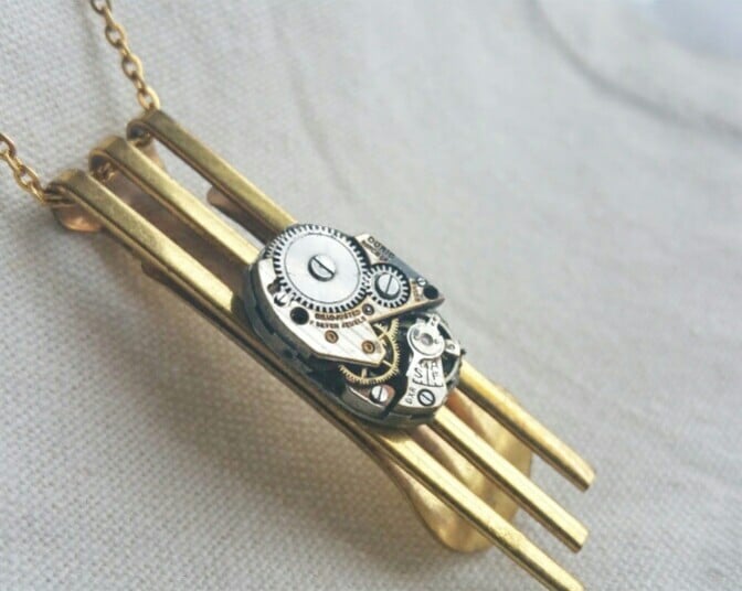 Image of Vintage brass Clockwork art deco money clip necklace