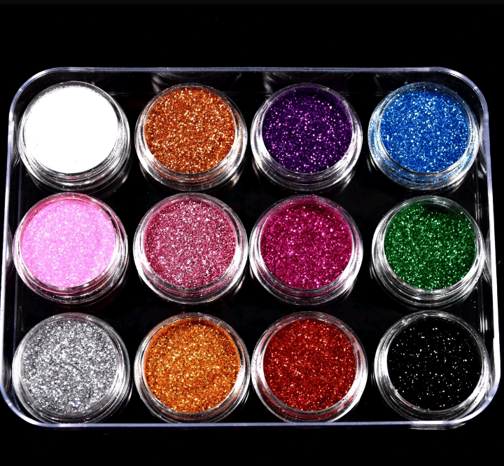 12 Colour Cosmetic Glitter Eyeshadow Pot Set