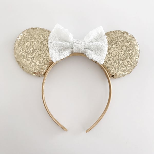 Image of Gold sequin mouse ears with white sequin bow