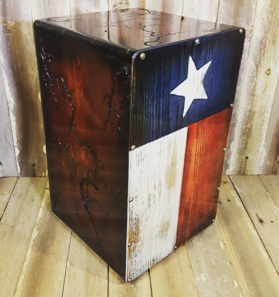 Image of Texas flag Lightning Cajon with Red Mahogany