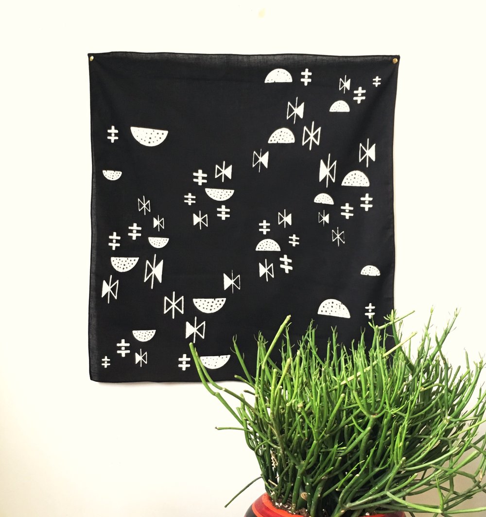 Moon and Stars Print Bandana in White and Black