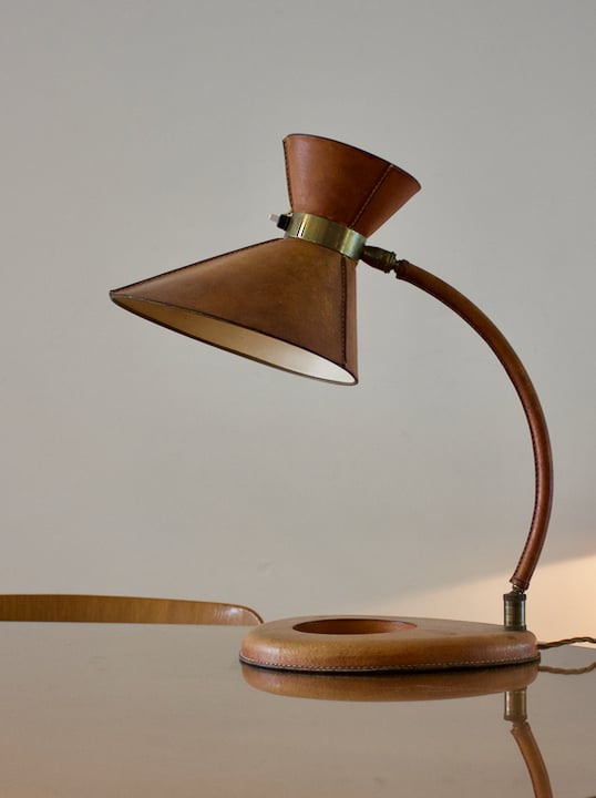 Image of Leather Desk Lamp in the style of Jacques Adnet