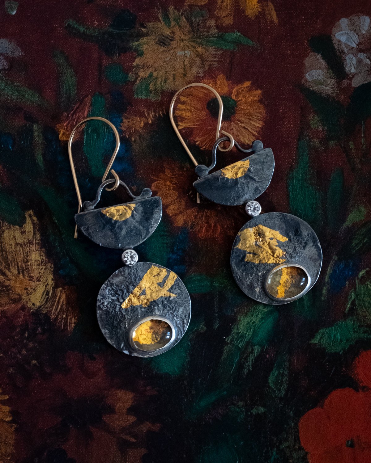 Image of Reticulated Silver and Citrine Earrings with 24kt Keum Boo