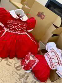 Image 2 of Red and white smocked suit 