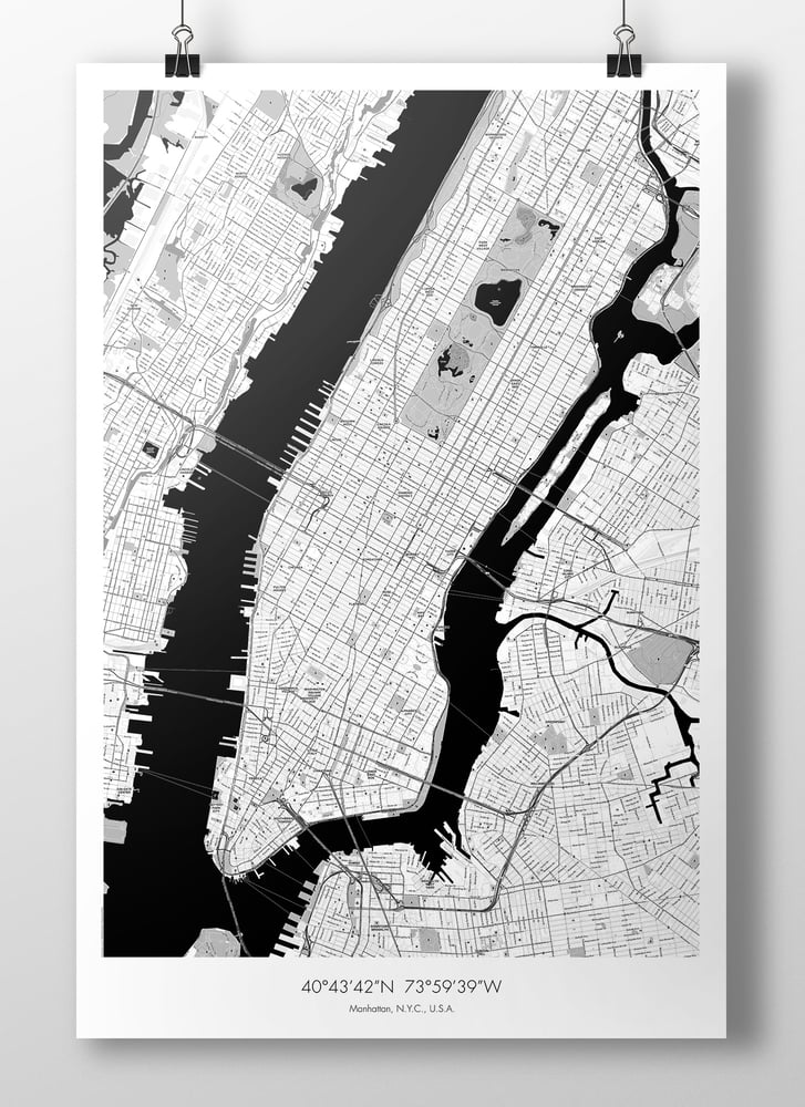 Image of Manhattan Map Poster - B&W