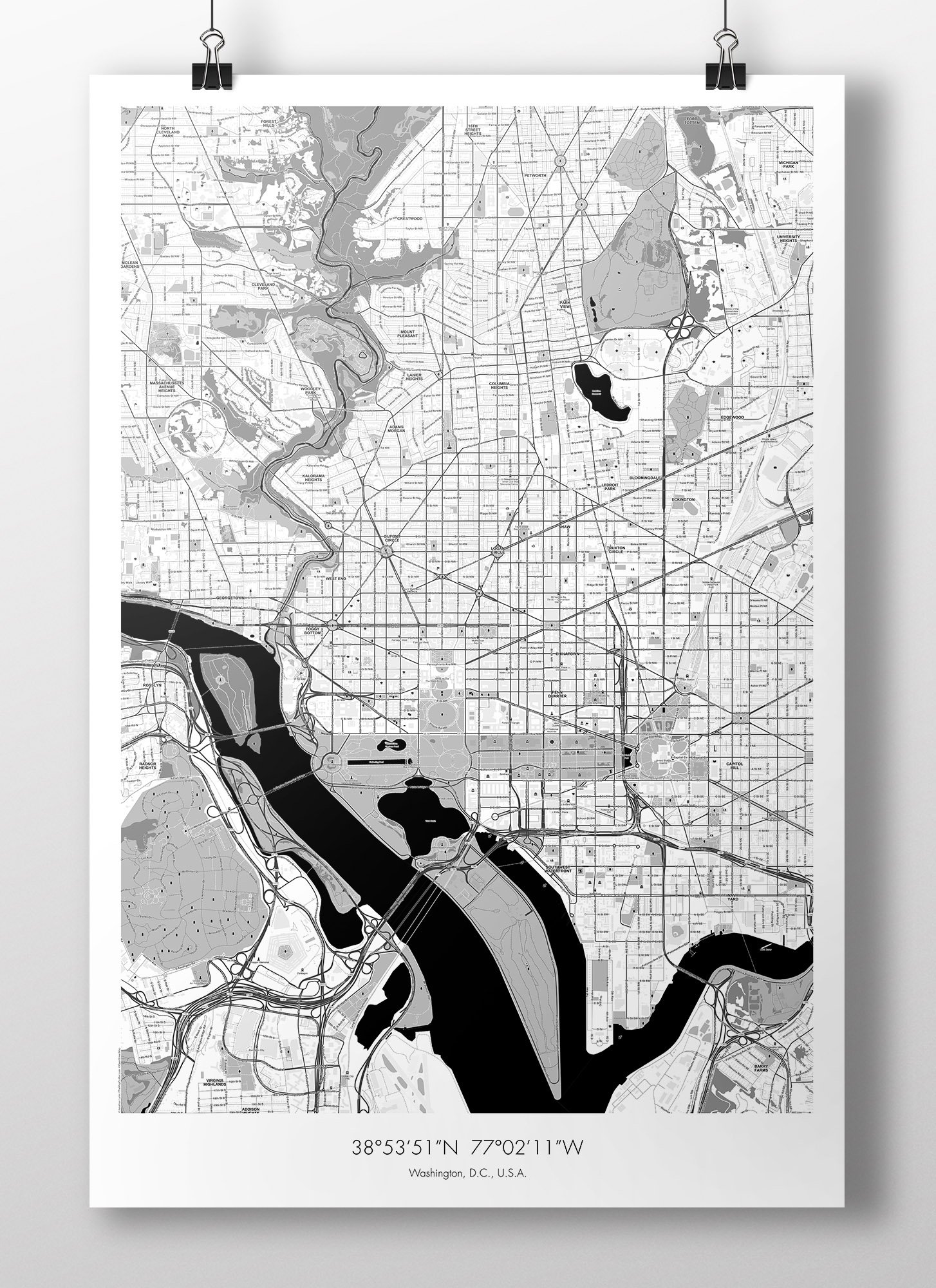 Image of Washington, D.C. Map Poster - B&W