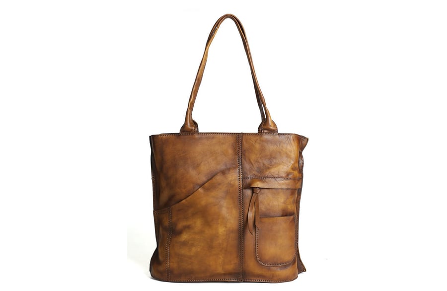 Image of Vintage Brown Leather Tote Bag, Women's Designer Handbags DD103
