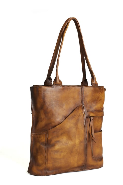 Image of Vintage Brown Leather Tote Bag, Women's Designer Handbags DD103