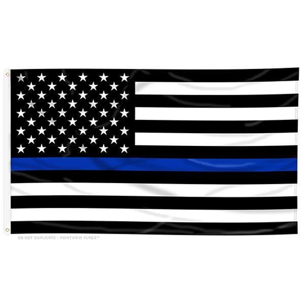 Image of Thin Blue Line Flag Decals - 3x5 in. Black, White, and Blue American Flag Stickers for Cars and Truc