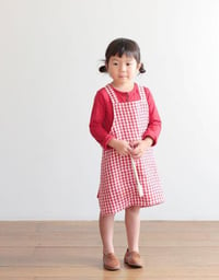 Image 2 of Linen Kid Apron - red & white checkered
