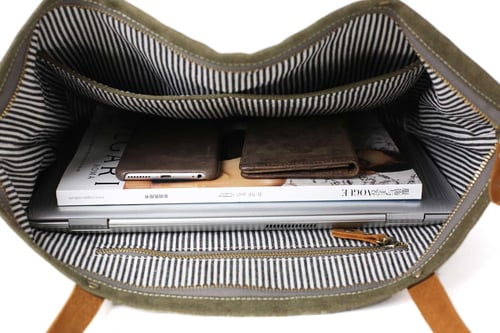 Image of Washed Canvas with Leather Women Tote Bag, Shoulder Bag, Diaper Bag, Handbag 14022