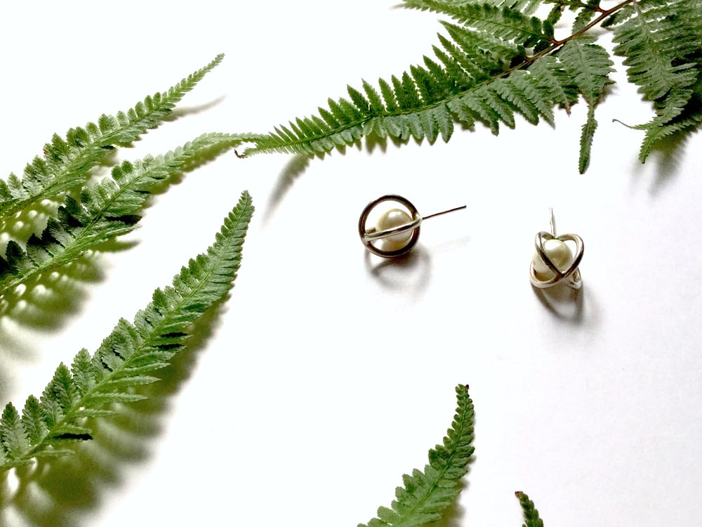 Image of Pearls in the Basket Stud Earrings in Sterling Silver