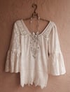 Rare Free People lace crochet and vintage tablecloth design peasant top