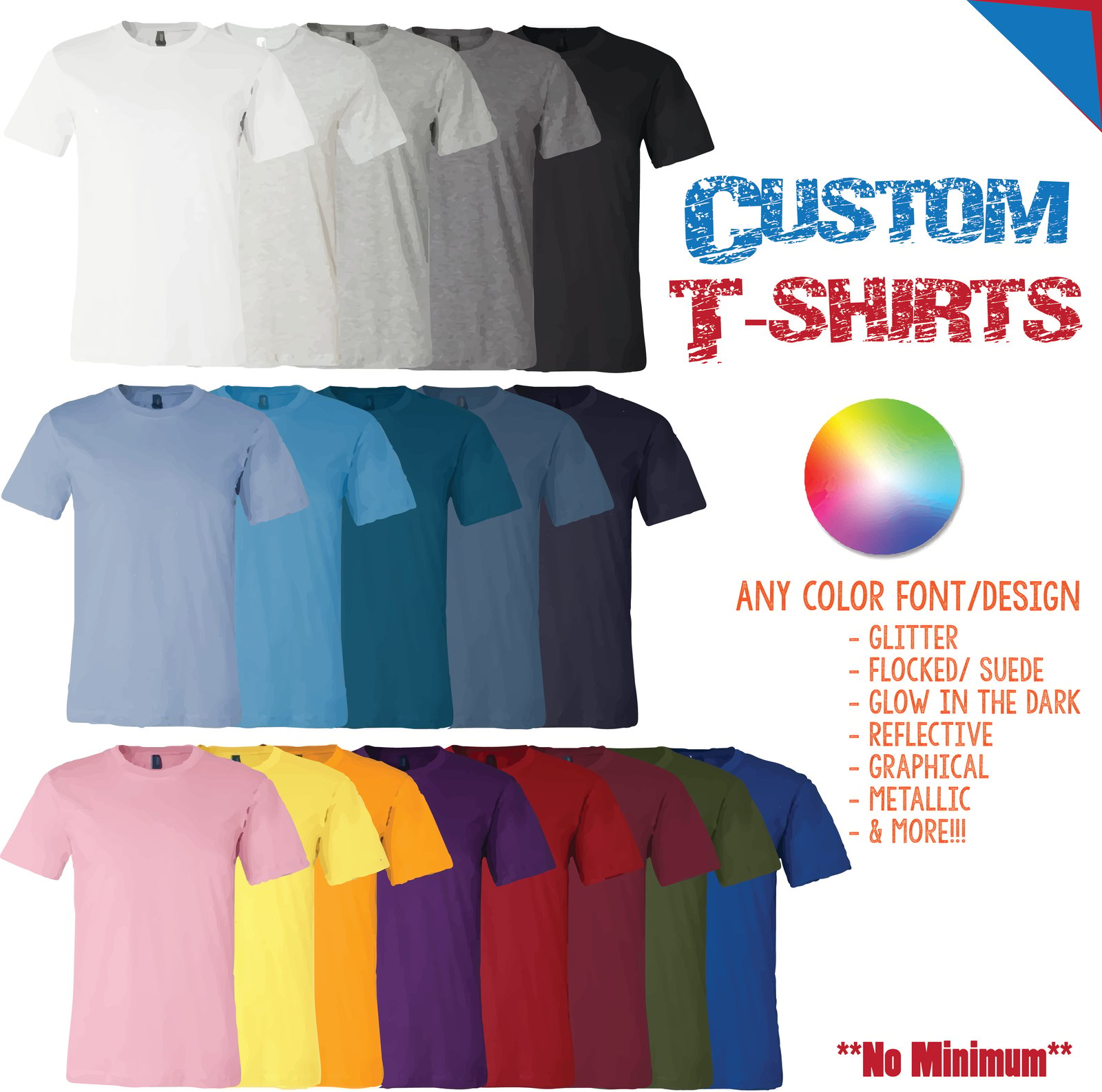 custom t shirts no minimum near me