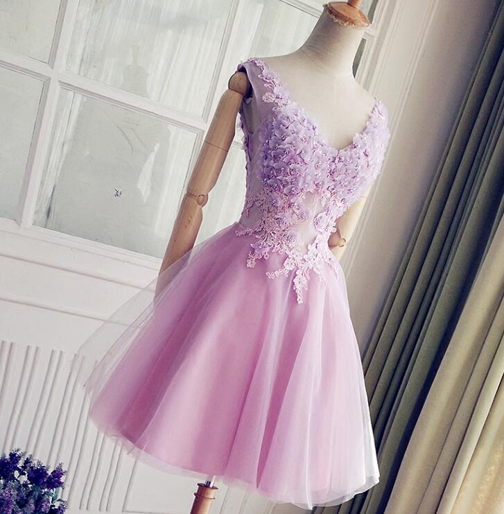 Cute Peach Pink Homecoming Dresses Lace Short Tulle Party Dress with Cap  Sleeves #MD035 $129.99 - GemGrace.com