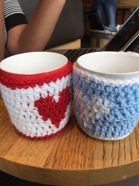 Image of Hand made knitted cup warmer