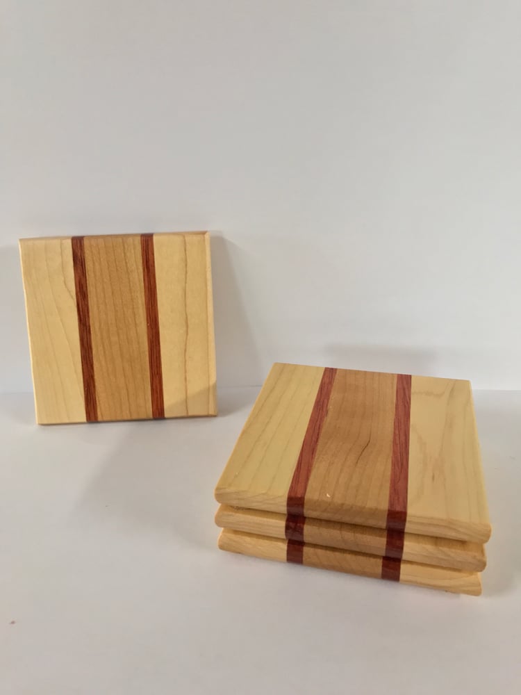 Image of Cherry, Maple and Bloodwood coaster set