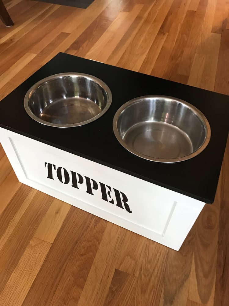 Image of Dog bowl stand with storage