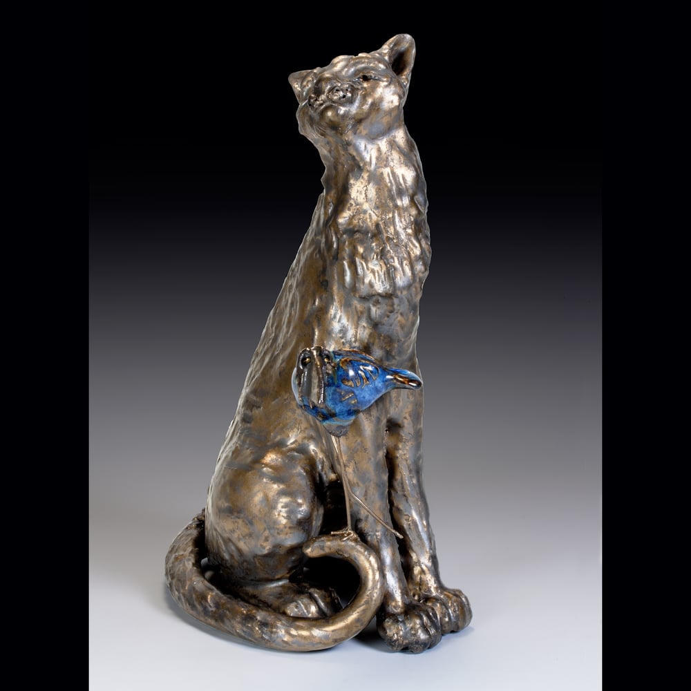 Image of Ceramic Cat Sculpture - Proud Mary and  Bossy Bird