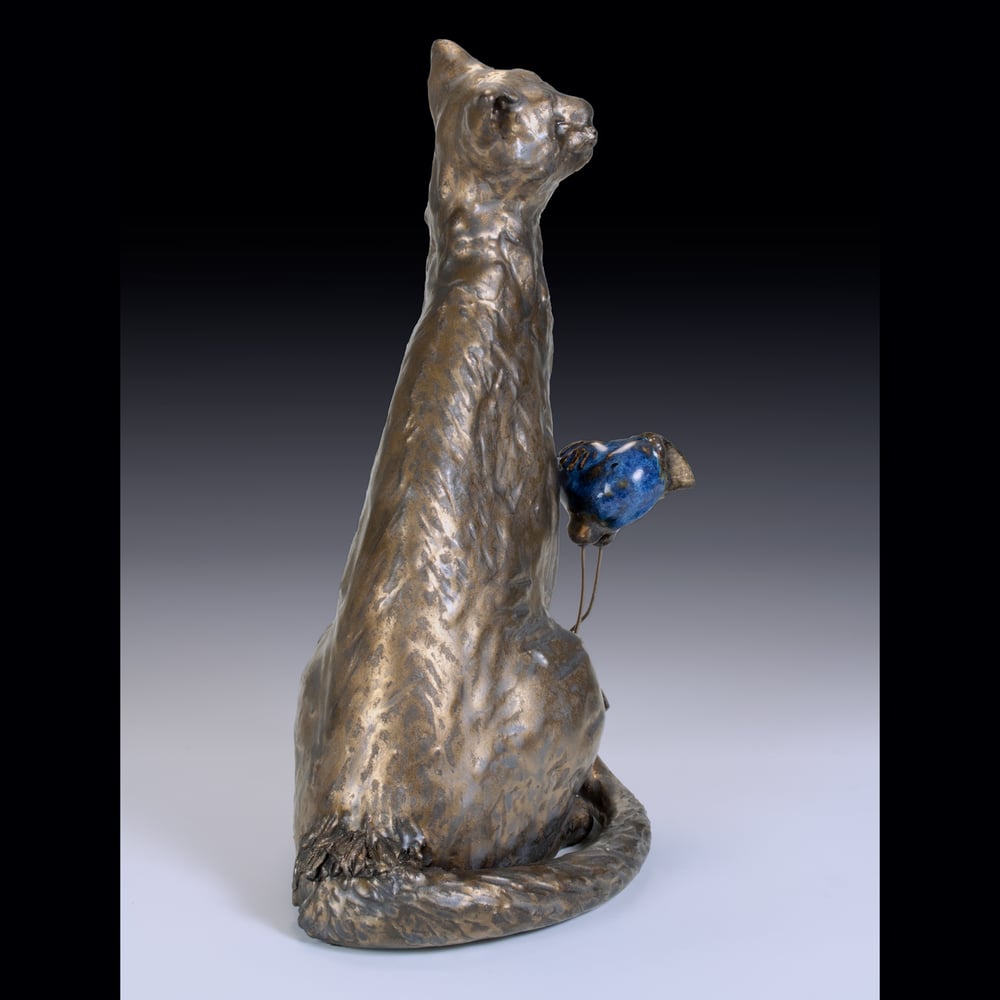 Image of Ceramic Cat Sculpture - Proud Mary and  Bossy Bird