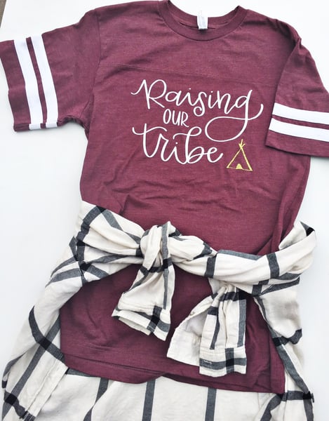 Image of Raising Our Tribe Maroon Varsity Tee