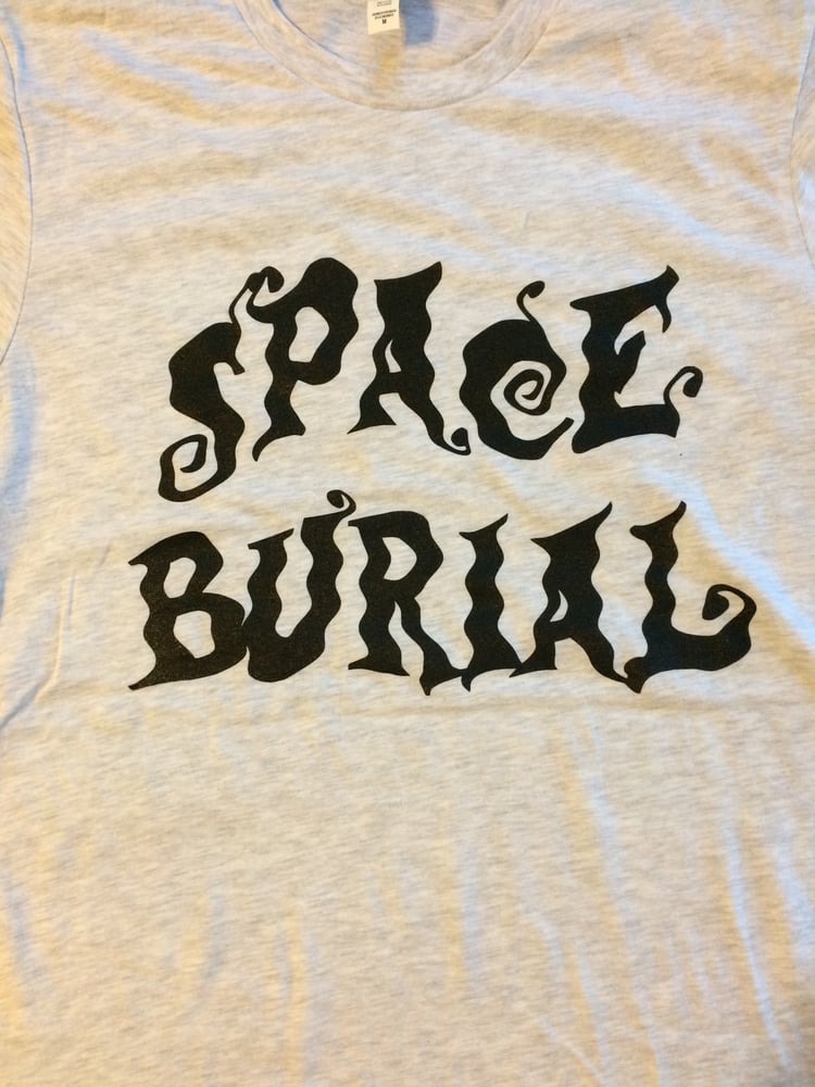 Image of Space Burial logo shirt black on white