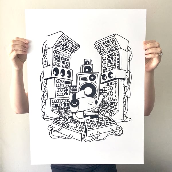 Image of 'SUBWOOFER AT THE CONTROLS' SCREEN PRINT